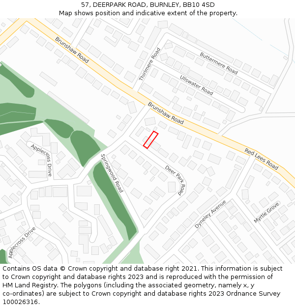 57, DEERPARK ROAD, BURNLEY, BB10 4SD: Location map and indicative extent of plot