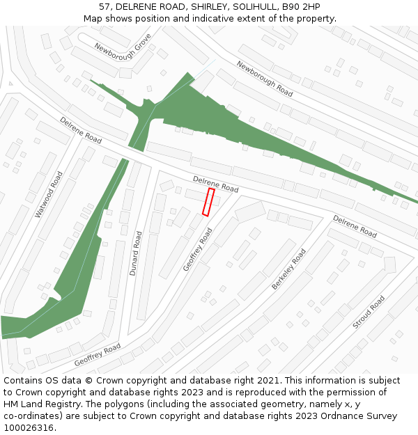 57, DELRENE ROAD, SHIRLEY, SOLIHULL, B90 2HP: Location map and indicative extent of plot