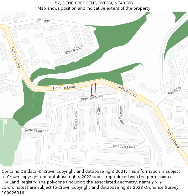 57, DENE CRESCENT, RYTON, NE40 3RY: Location map and indicative extent of plot