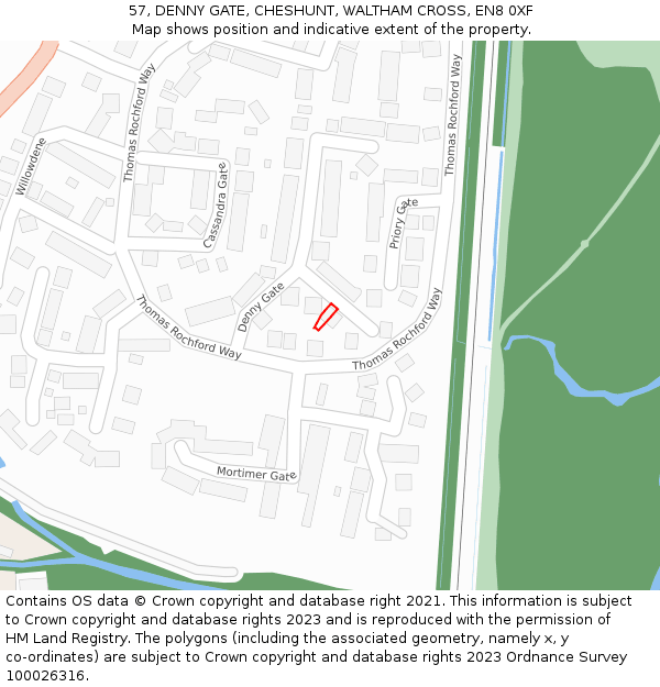 57, DENNY GATE, CHESHUNT, WALTHAM CROSS, EN8 0XF: Location map and indicative extent of plot