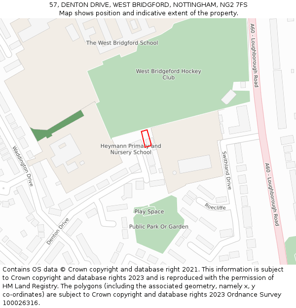 57, DENTON DRIVE, WEST BRIDGFORD, NOTTINGHAM, NG2 7FS: Location map and indicative extent of plot