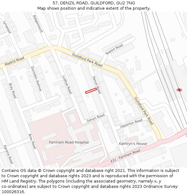 57, DENZIL ROAD, GUILDFORD, GU2 7NG: Location map and indicative extent of plot