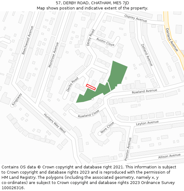 57, DERBY ROAD, CHATHAM, ME5 7JD: Location map and indicative extent of plot