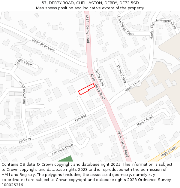 57, DERBY ROAD, CHELLASTON, DERBY, DE73 5SD: Location map and indicative extent of plot