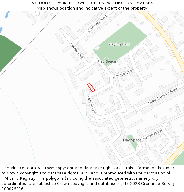 57, DOBREE PARK, ROCKWELL GREEN, WELLINGTON, TA21 9RX: Location map and indicative extent of plot