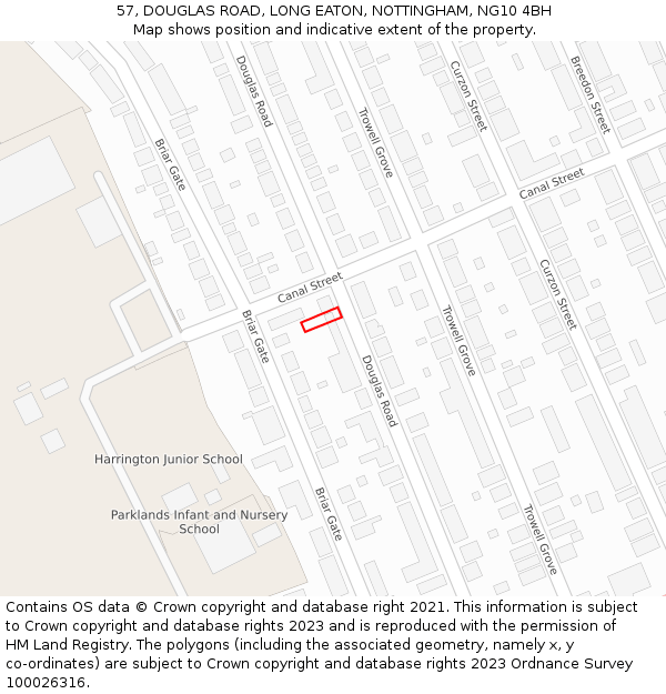 57, DOUGLAS ROAD, LONG EATON, NOTTINGHAM, NG10 4BH: Location map and indicative extent of plot