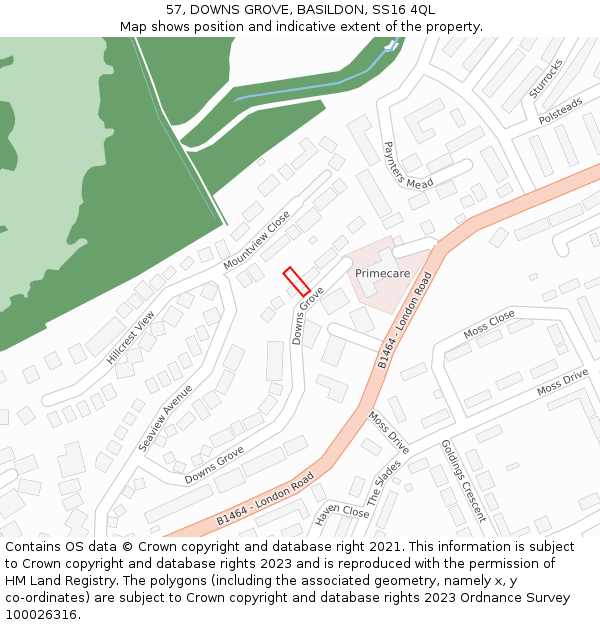 57, DOWNS GROVE, BASILDON, SS16 4QL: Location map and indicative extent of plot