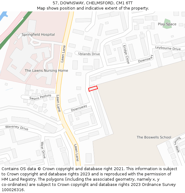 57, DOWNSWAY, CHELMSFORD, CM1 6TT: Location map and indicative extent of plot