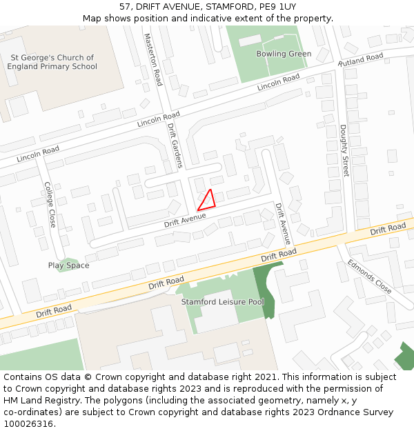 57, DRIFT AVENUE, STAMFORD, PE9 1UY: Location map and indicative extent of plot