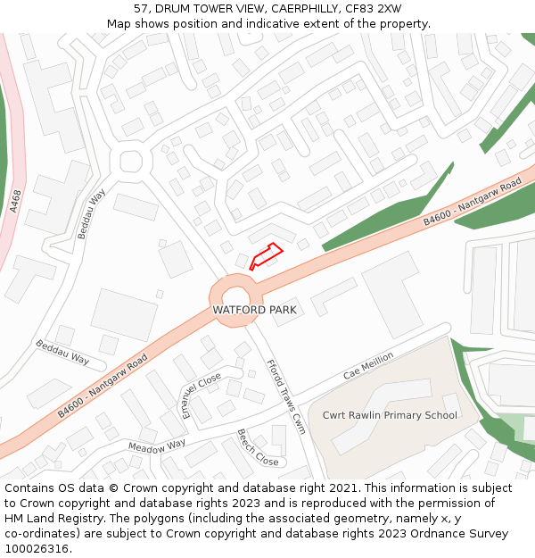 57, DRUM TOWER VIEW, CAERPHILLY, CF83 2XW: Location map and indicative extent of plot