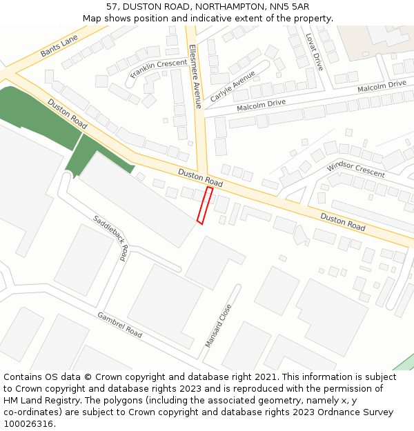 57, DUSTON ROAD, NORTHAMPTON, NN5 5AR: Location map and indicative extent of plot