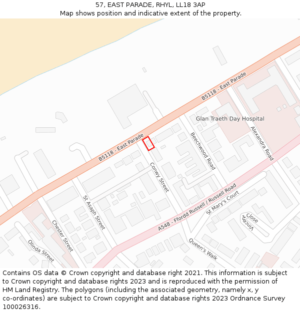 57, EAST PARADE, RHYL, LL18 3AP: Location map and indicative extent of plot