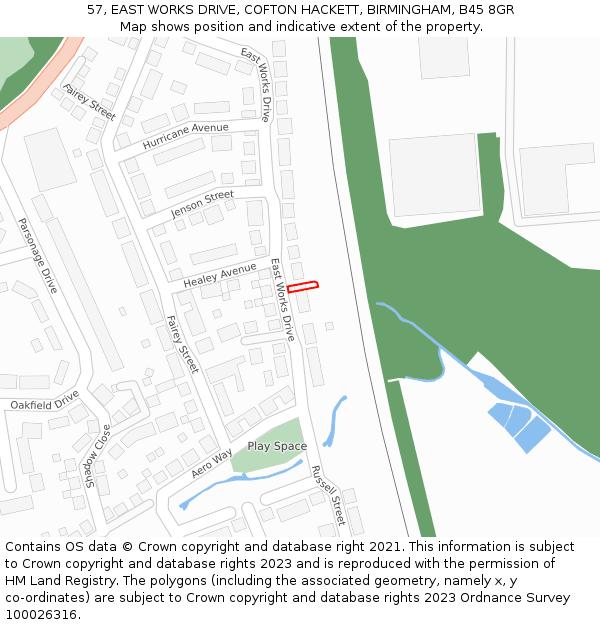 57, EAST WORKS DRIVE, COFTON HACKETT, BIRMINGHAM, B45 8GR: Location map and indicative extent of plot