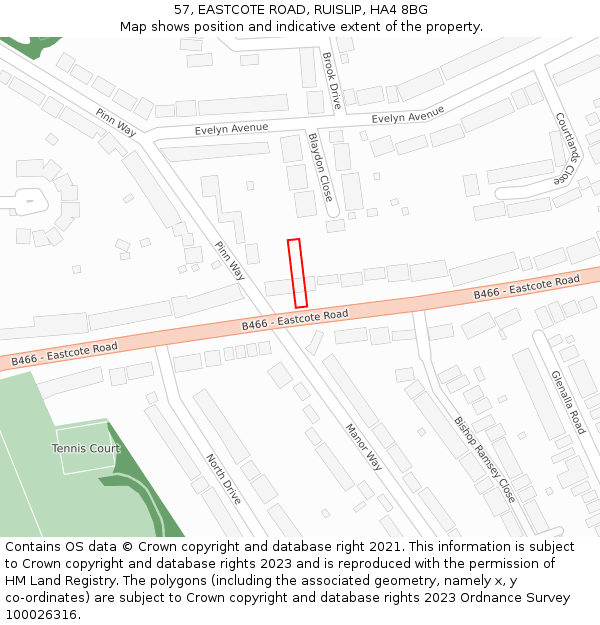 57, EASTCOTE ROAD, RUISLIP, HA4 8BG: Location map and indicative extent of plot