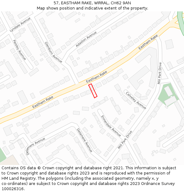 57, EASTHAM RAKE, WIRRAL, CH62 9AN: Location map and indicative extent of plot