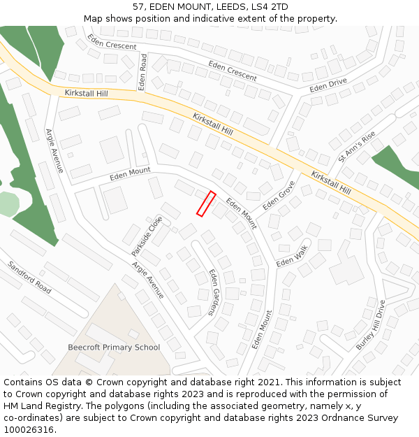 57, EDEN MOUNT, LEEDS, LS4 2TD: Location map and indicative extent of plot