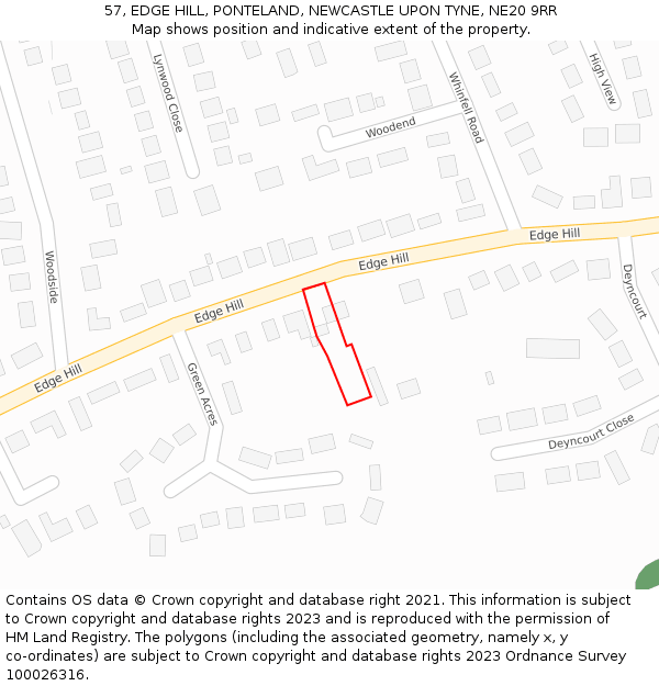 57, EDGE HILL, PONTELAND, NEWCASTLE UPON TYNE, NE20 9RR: Location map and indicative extent of plot