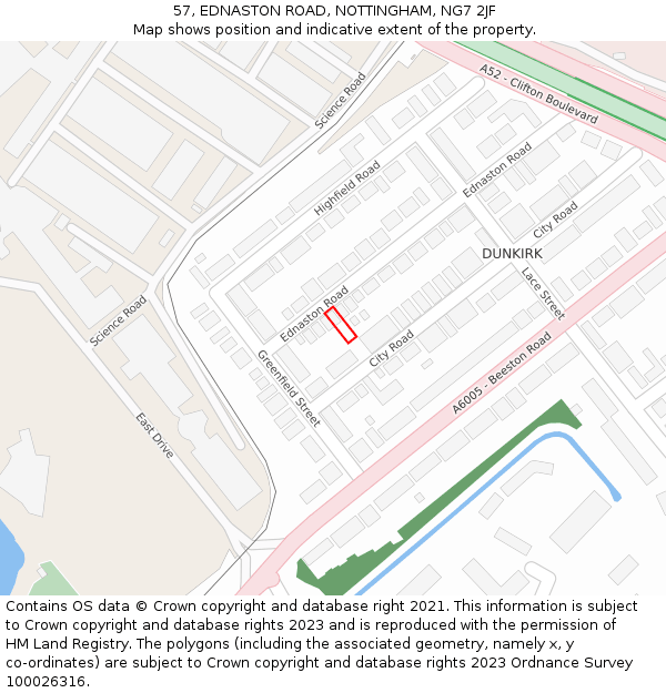 57, EDNASTON ROAD, NOTTINGHAM, NG7 2JF: Location map and indicative extent of plot