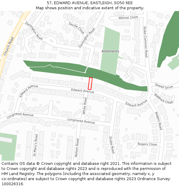 57, EDWARD AVENUE, EASTLEIGH, SO50 6EE: Location map and indicative extent of plot