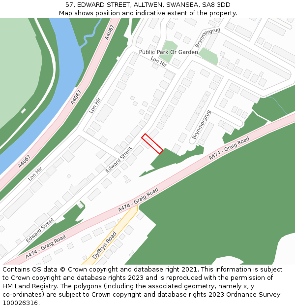 57, EDWARD STREET, ALLTWEN, SWANSEA, SA8 3DD: Location map and indicative extent of plot