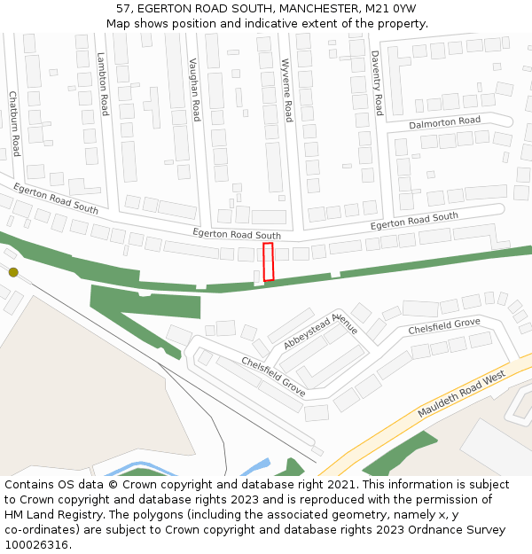 57, EGERTON ROAD SOUTH, MANCHESTER, M21 0YW: Location map and indicative extent of plot