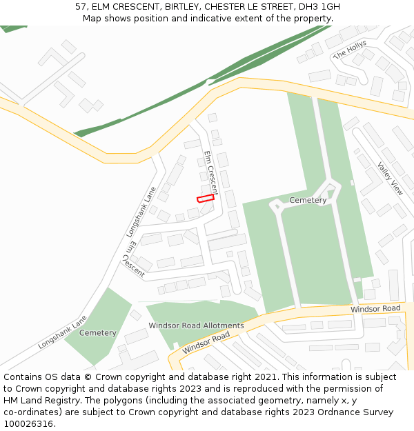 57, ELM CRESCENT, BIRTLEY, CHESTER LE STREET, DH3 1GH: Location map and indicative extent of plot