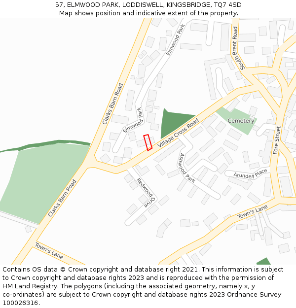 57, ELMWOOD PARK, LODDISWELL, KINGSBRIDGE, TQ7 4SD: Location map and indicative extent of plot