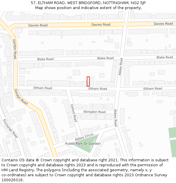 57, ELTHAM ROAD, WEST BRIDGFORD, NOTTINGHAM, NG2 5JP: Location map and indicative extent of plot