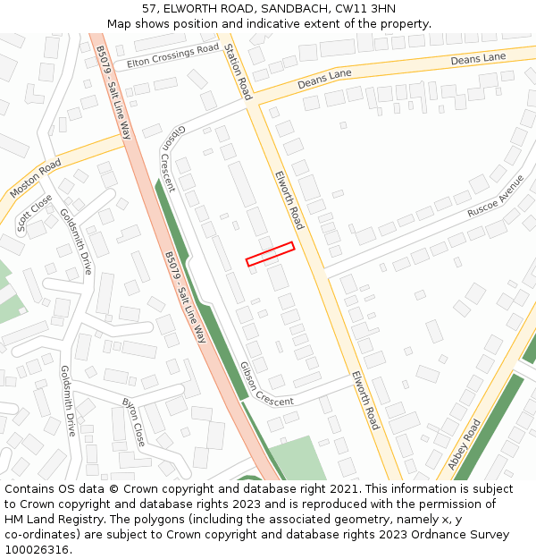 57, ELWORTH ROAD, SANDBACH, CW11 3HN: Location map and indicative extent of plot