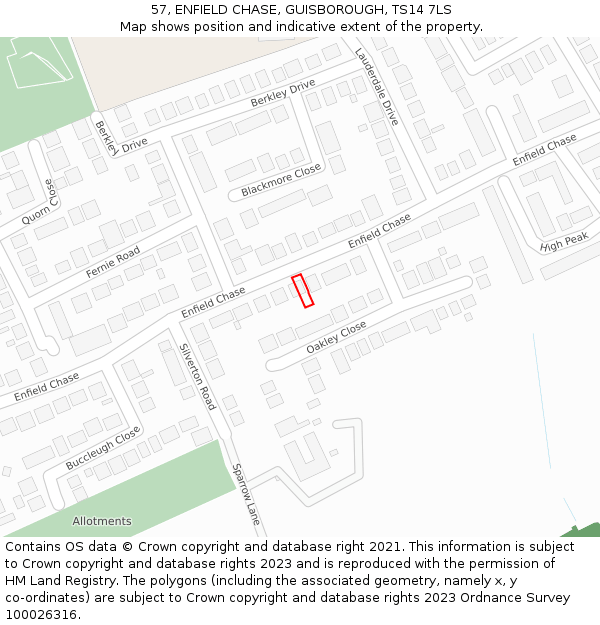 57, ENFIELD CHASE, GUISBOROUGH, TS14 7LS: Location map and indicative extent of plot