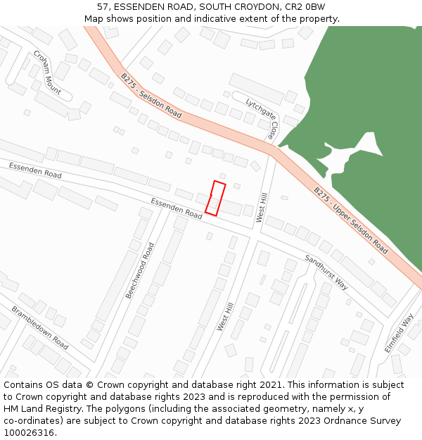 57, ESSENDEN ROAD, SOUTH CROYDON, CR2 0BW: Location map and indicative extent of plot