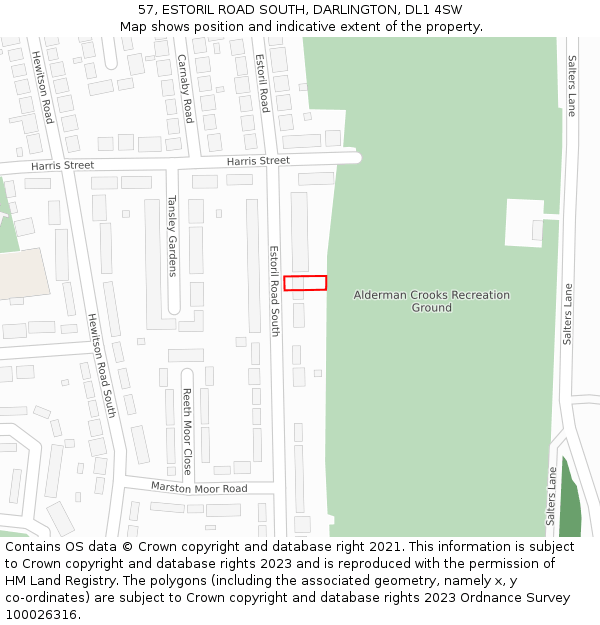 57, ESTORIL ROAD SOUTH, DARLINGTON, DL1 4SW: Location map and indicative extent of plot