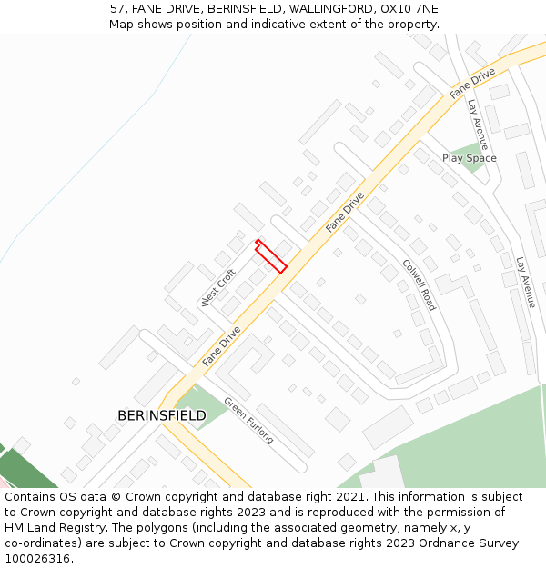 57, FANE DRIVE, BERINSFIELD, WALLINGFORD, OX10 7NE: Location map and indicative extent of plot