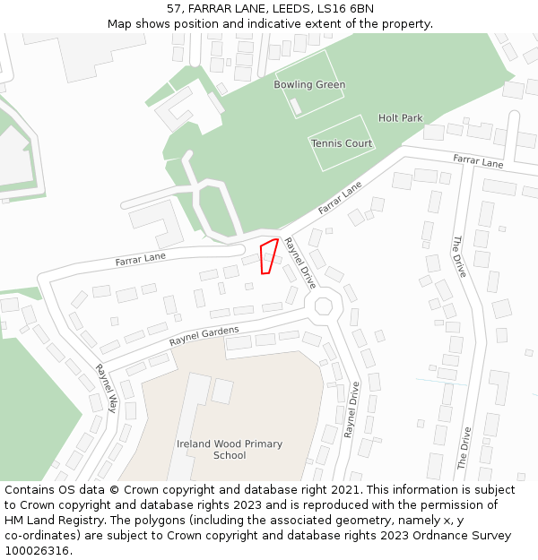 57, FARRAR LANE, LEEDS, LS16 6BN: Location map and indicative extent of plot