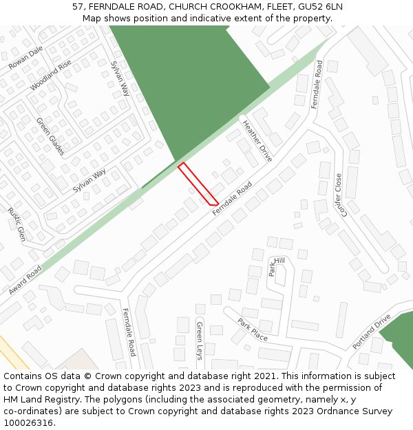 57, FERNDALE ROAD, CHURCH CROOKHAM, FLEET, GU52 6LN: Location map and indicative extent of plot