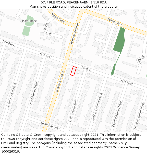 57, FIRLE ROAD, PEACEHAVEN, BN10 8DA: Location map and indicative extent of plot