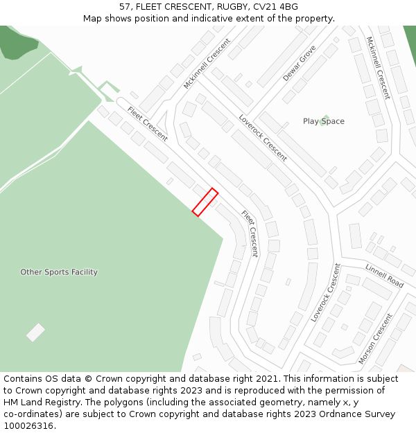 57, FLEET CRESCENT, RUGBY, CV21 4BG: Location map and indicative extent of plot