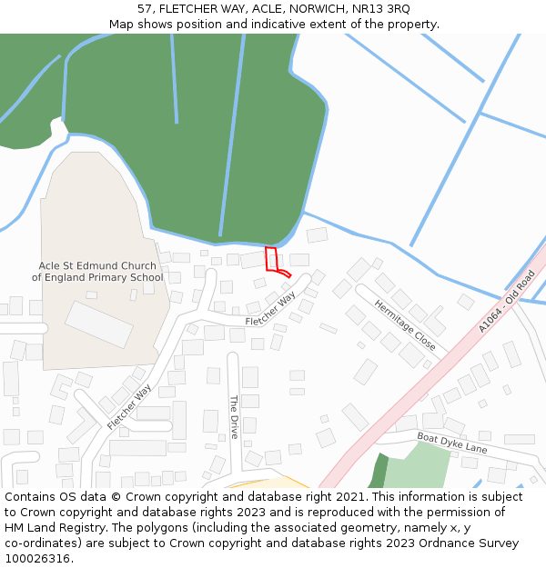 57, FLETCHER WAY, ACLE, NORWICH, NR13 3RQ: Location map and indicative extent of plot