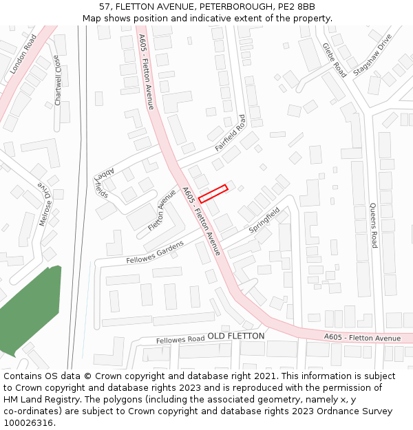 57, FLETTON AVENUE, PETERBOROUGH, PE2 8BB: Location map and indicative extent of plot