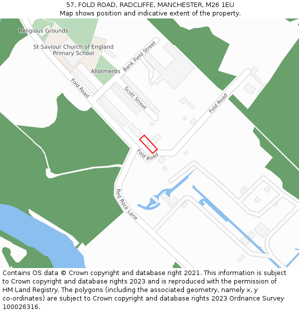 57, FOLD ROAD, RADCLIFFE, MANCHESTER, M26 1EU: Location map and indicative extent of plot