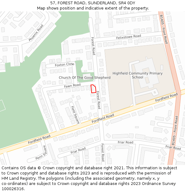 57, FOREST ROAD, SUNDERLAND, SR4 0DY: Location map and indicative extent of plot