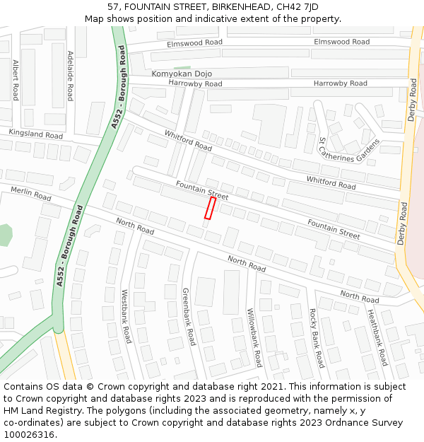 57, FOUNTAIN STREET, BIRKENHEAD, CH42 7JD: Location map and indicative extent of plot