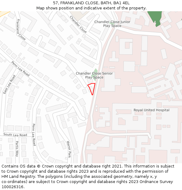 57, FRANKLAND CLOSE, BATH, BA1 4EL: Location map and indicative extent of plot