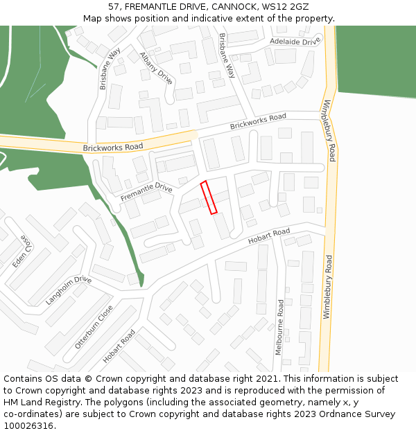 57, FREMANTLE DRIVE, CANNOCK, WS12 2GZ: Location map and indicative extent of plot