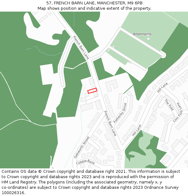 57, FRENCH BARN LANE, MANCHESTER, M9 6PB: Location map and indicative extent of plot