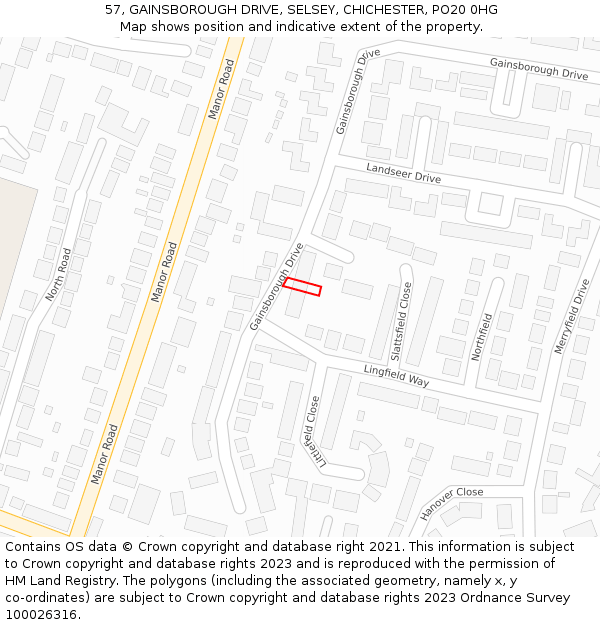 57, GAINSBOROUGH DRIVE, SELSEY, CHICHESTER, PO20 0HG: Location map and indicative extent of plot