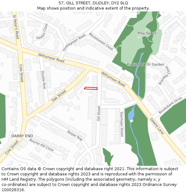 57, GILL STREET, DUDLEY, DY2 9LQ: Location map and indicative extent of plot