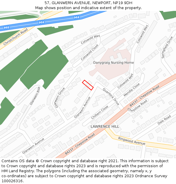 57, GLANWERN AVENUE, NEWPORT, NP19 9DH: Location map and indicative extent of plot