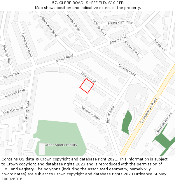 57, GLEBE ROAD, SHEFFIELD, S10 1FB: Location map and indicative extent of plot