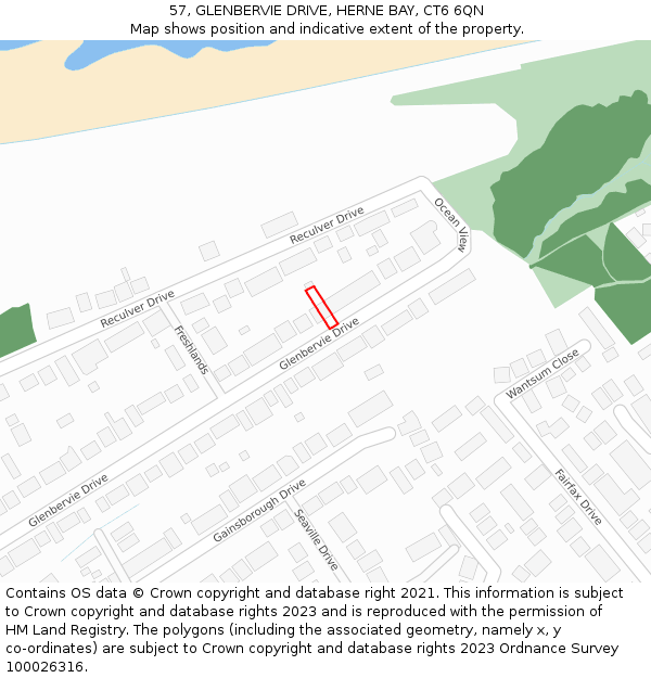 57, GLENBERVIE DRIVE, HERNE BAY, CT6 6QN: Location map and indicative extent of plot